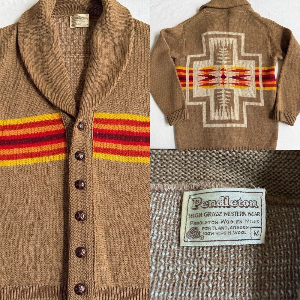 Vintage 70s Pendleton Wool Sweater High Grade Western Wear Navajo Aztec Cardigan